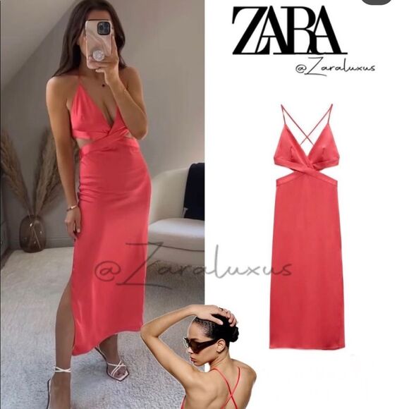 ZARA SATIN EFFECT CUT OUT DRESS - Picture 16 of 16
